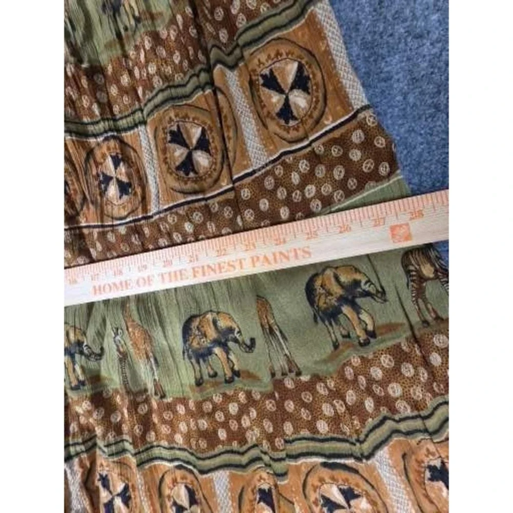 VTG Stonebridge Safari Animal Print Maxi Skirt 2X Green Brown Giraffe Rayon Boho